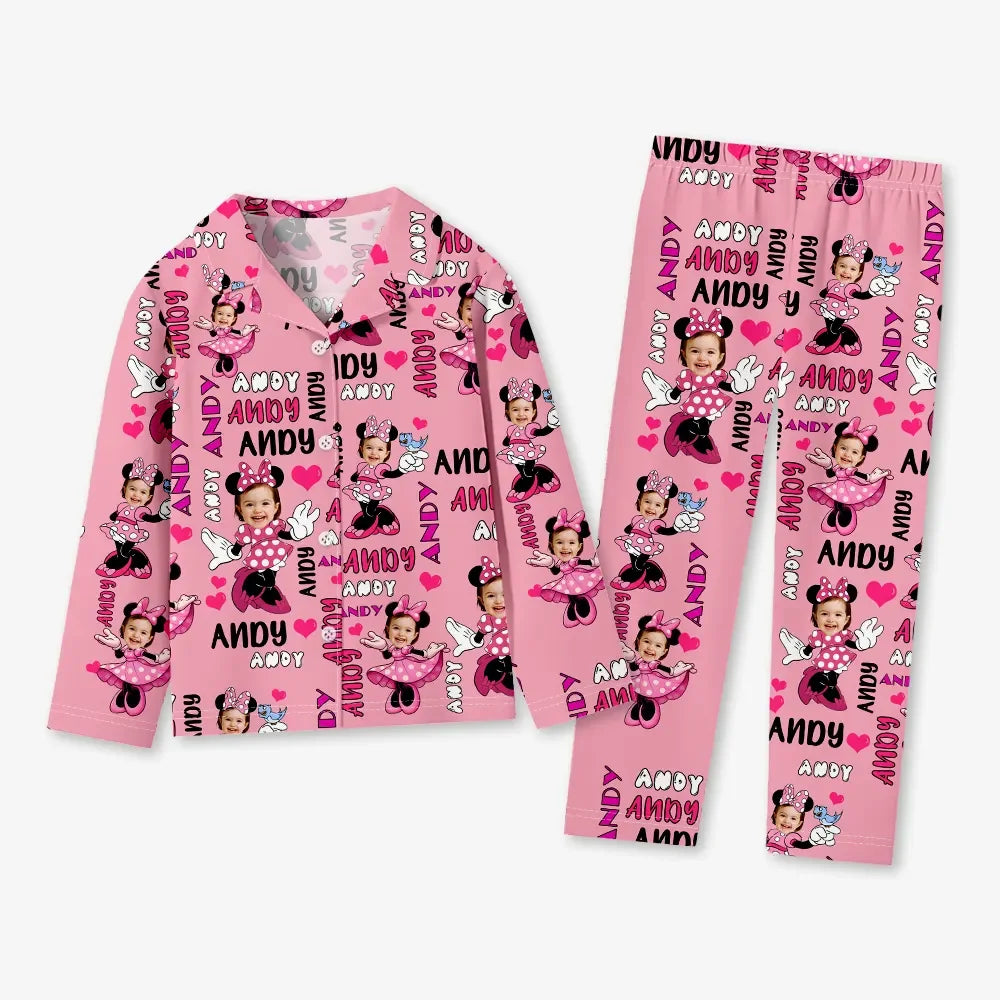 Custom Baby Face Long Sleeve Pajamas Custom Minne Mouse Photo Pajamas For Children