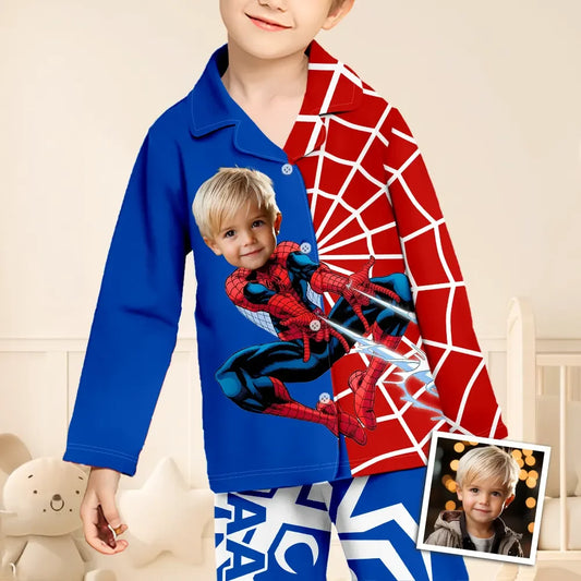 Custom Baby Face Long Sleeve Pajamas Custom Spiderman Photo Pajamas