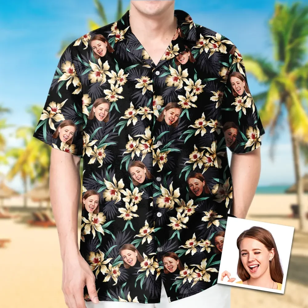 Custom Flower Hawaiian Shirt With Face Hawaiian Beach Shirt, Holiday Gift For Men