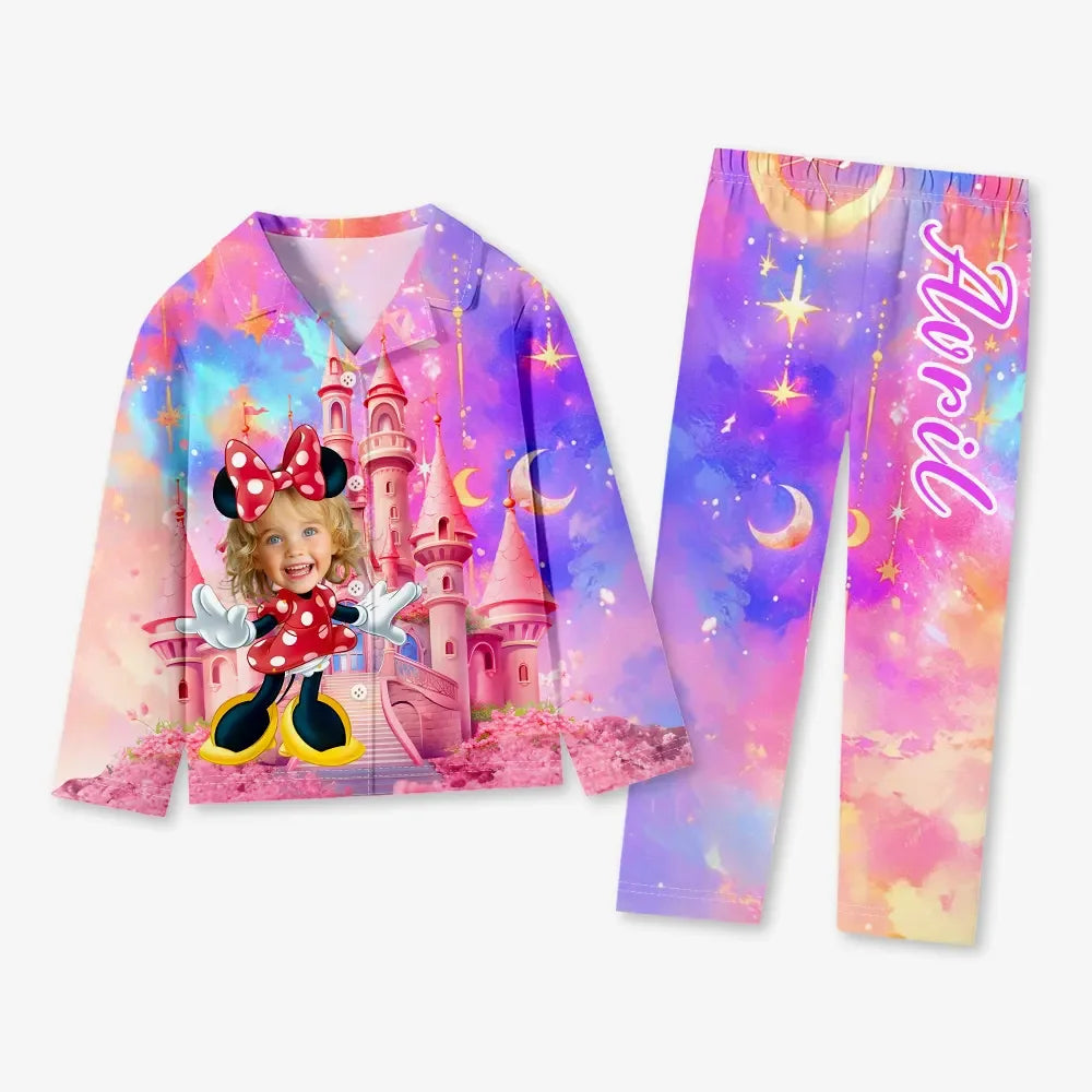 Custom Baby Face Long Sleeve Pajamas Custom Minnie Castle Pajamas For Children