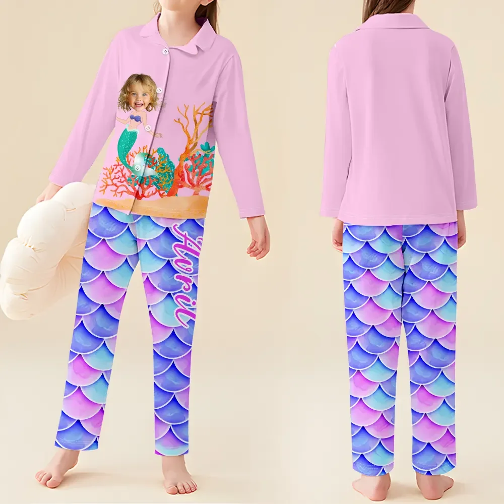 Custom Baby Face Long Sleeve Pajamas Custom Ocean Princess Pajamas For Children