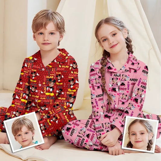 Custom Baby Face Long Sleeve Pajamas Custom Micky Mouse Pajamas For Children