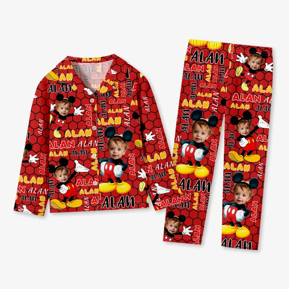 Custom Baby Face Long Sleeve Pajamas Custom Micky Mouse Pajamas For Children