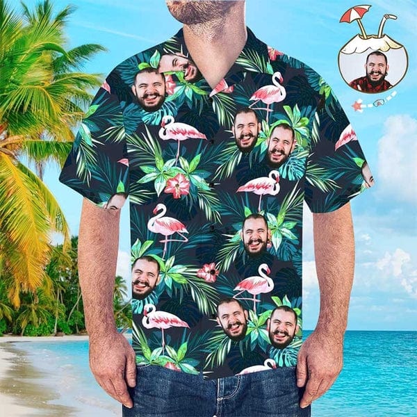 Custom Hawaiian Shirt With Face Flamingo Flower Beach Shirt Hawaiian Beach Shirt Holiday Gift