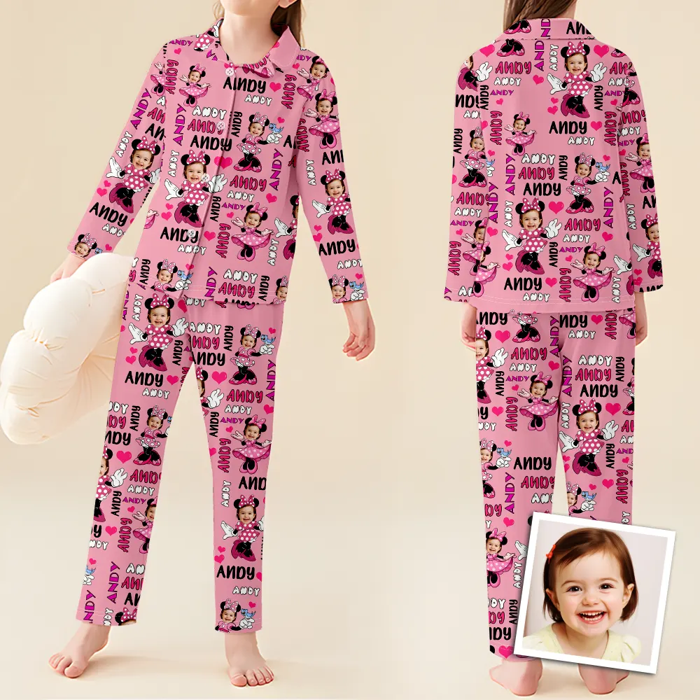 Custom Baby Face Long Sleeve Pajamas Custom Minne Mouse Photo Pajamas For Children