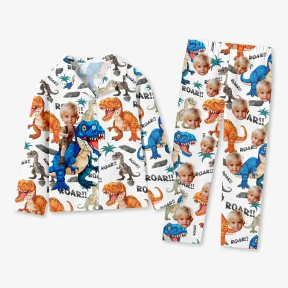 Custom Baby Face Long Sleeve Pajamas Custom Dinosaur Photo Pajamas For Children