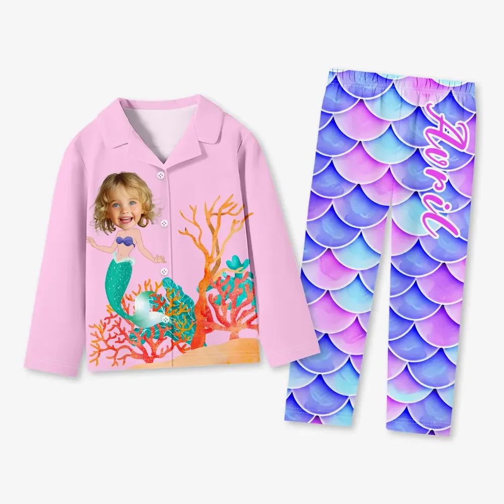 Custom Baby Face Long Sleeve Pajamas Custom Ocean Princess Pajamas For Children