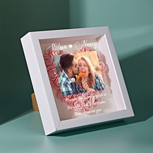Gifts for Girlfriend Custom Photo Flower Shadow Box Personalized Flower Shadowbox