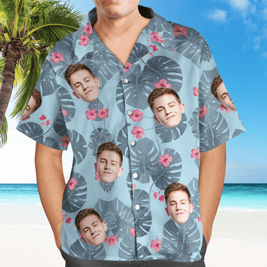 Custom Hawaiian Shirt With Face Leaves Beach Shirt Hawaiian Beach Shirt Holiday Gift