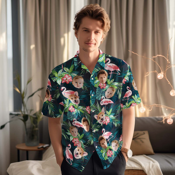 Custom Hawaiian Shirt With Face Flamingo Flower Beach Shirt Hawaiian Beach Shirt Holiday Gift