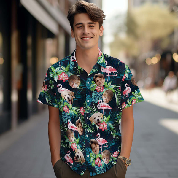 Custom Hawaiian Shirt With Face Flamingo Flower Beach Shirt Hawaiian Beach Shirt Holiday Gift