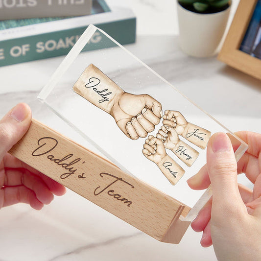 Custom Night Light Personalized Daddy's Team Fist Bump Father's Day Gift For Dad