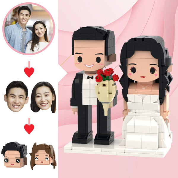 Romantic Wedding Face Brick Figures Customizable Head 2 People Custom Brick Figures Wedding Gifts