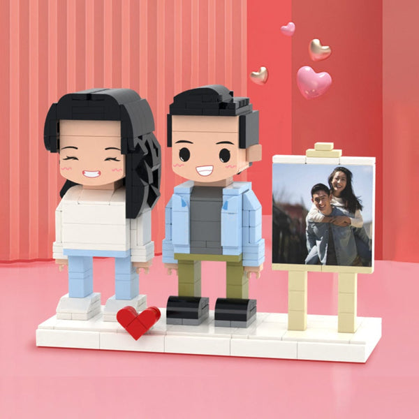 Surprise Gifts Full Body Customizable 2 People Brick Figures with Photo Frame Custom Cute Brick Figures