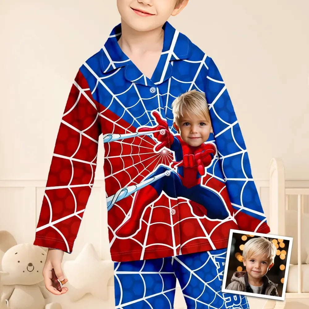 Custom Baby Face Long Sleeve Pajamas Custom Spiderboy Photo Pajamas For Children