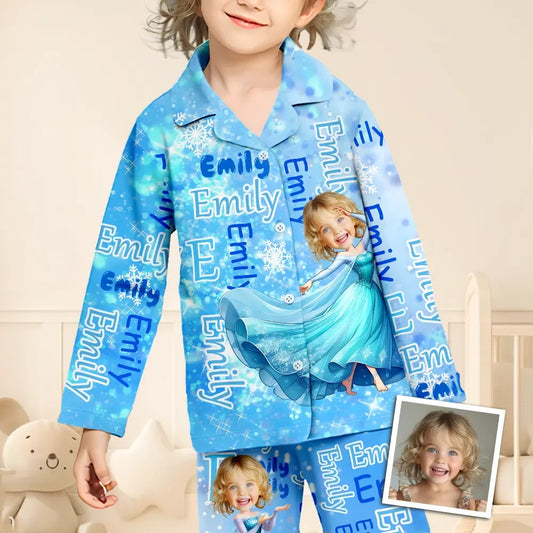 Custom Baby Face Long Sleeve Pajamas Custom Ice Queen Pajamas For Children