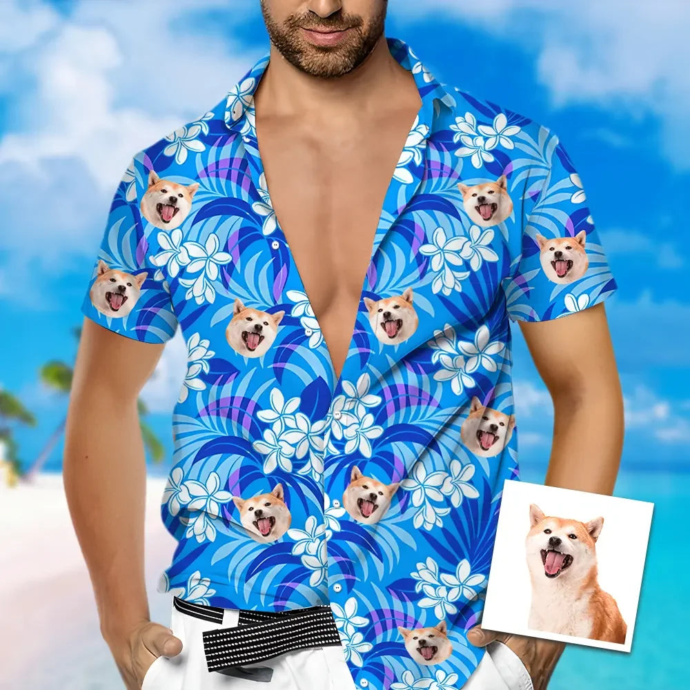 Custom Hawaiian Shirt With Face Flower Beach Shirt For Pet Lover Hawaiian Beach Shirt Holiday Gift For Men