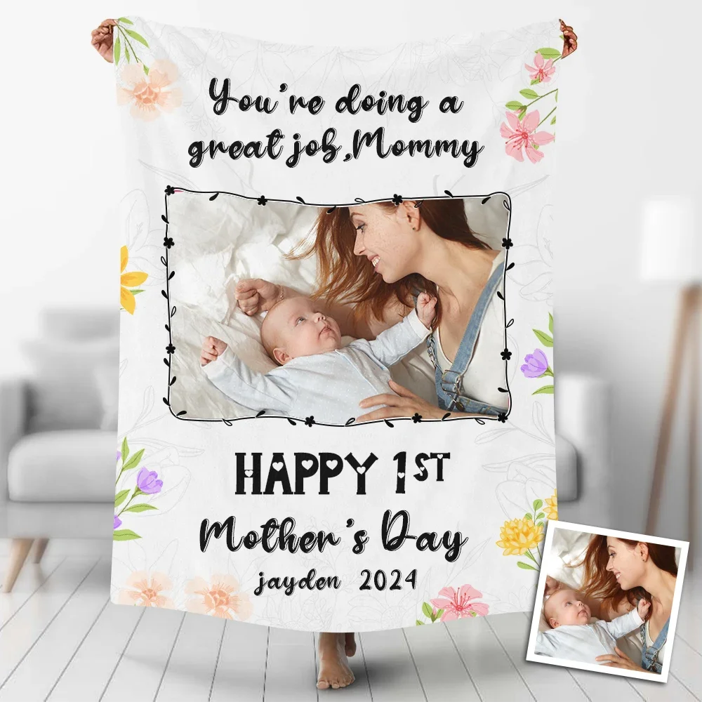 Custom Photo Blankets Personalized Happy First Mother's Day Gift