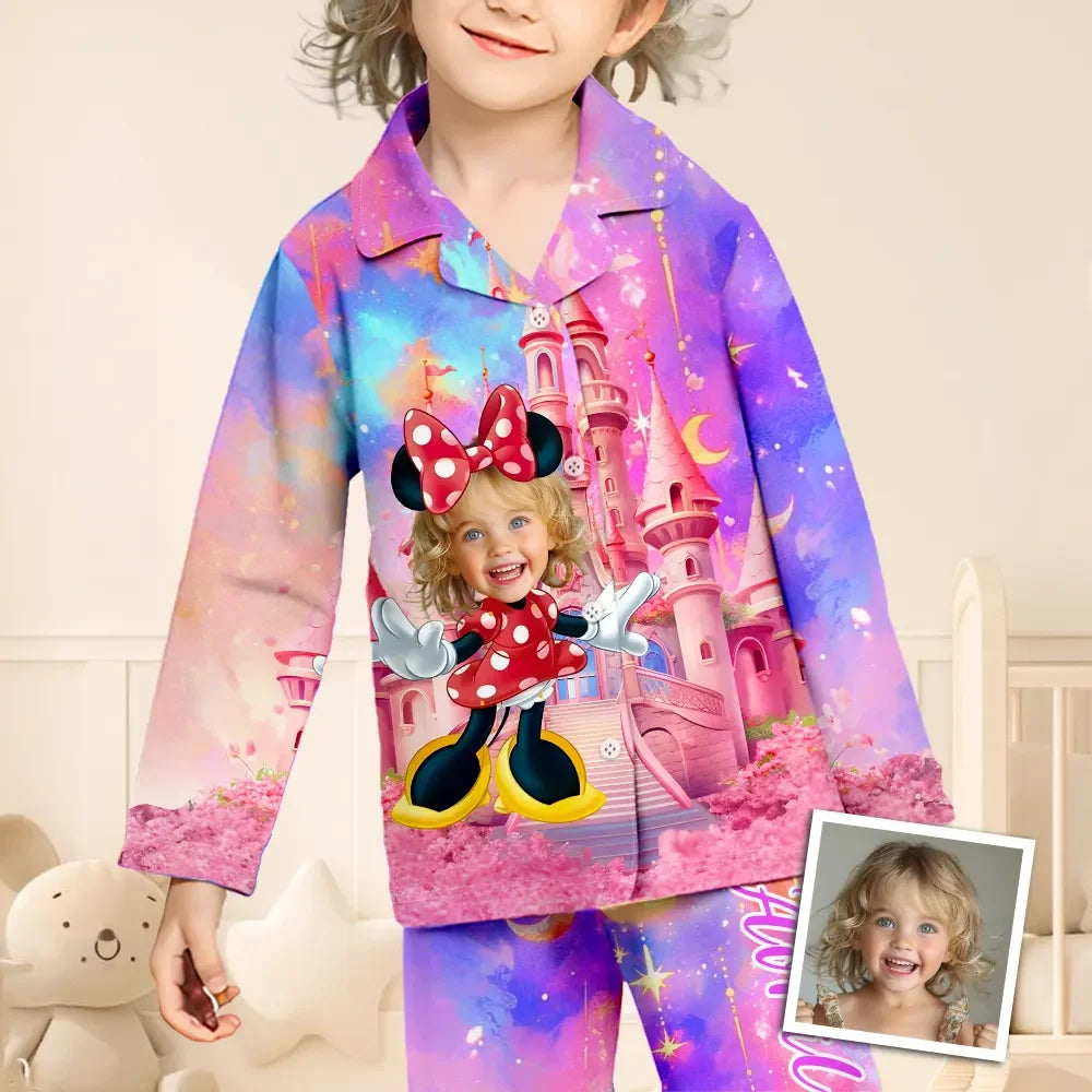 Custom Baby Face Long Sleeve Pajamas Custom Minnie Castle Pajamas For Children