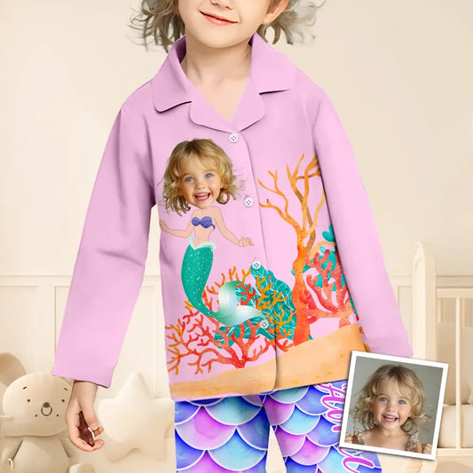 Custom Baby Face Long Sleeve Pajamas Custom Ocean Princess Pajamas For Children
