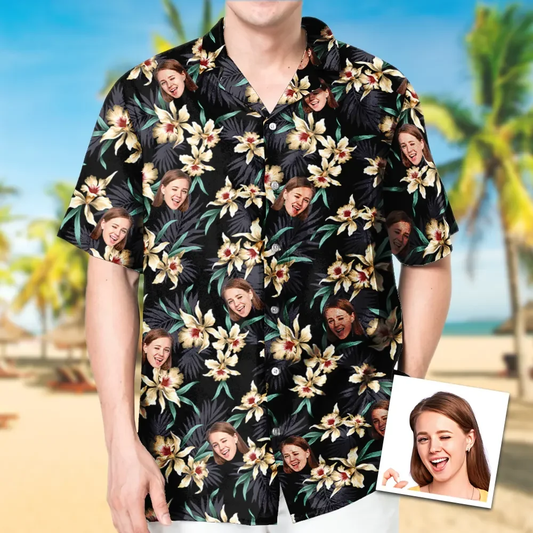Custom Flower Hawaiian Shirt With Face Hawaiian Beach Shirt, Holiday Gift For Men