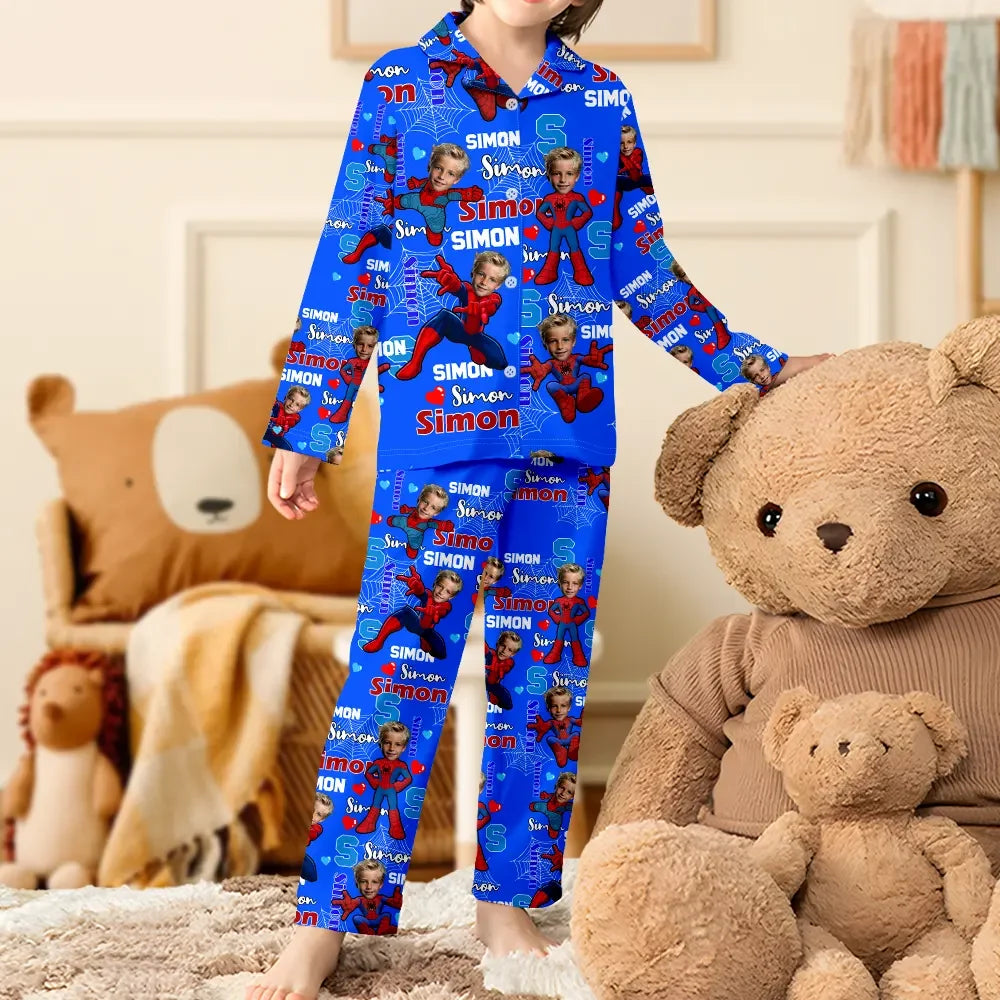 Custom Baby Face Long Sleeve Pajamas Custom Spider Boy Pajamas For Children