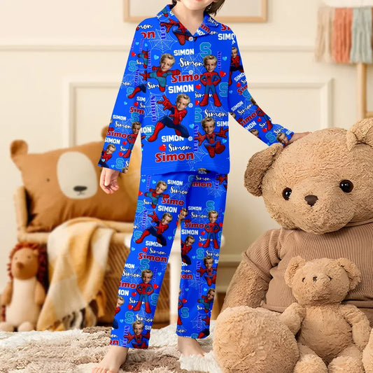 Custom Baby Face Long Sleeve Pajamas Custom Spider Boy Pajamas For Children