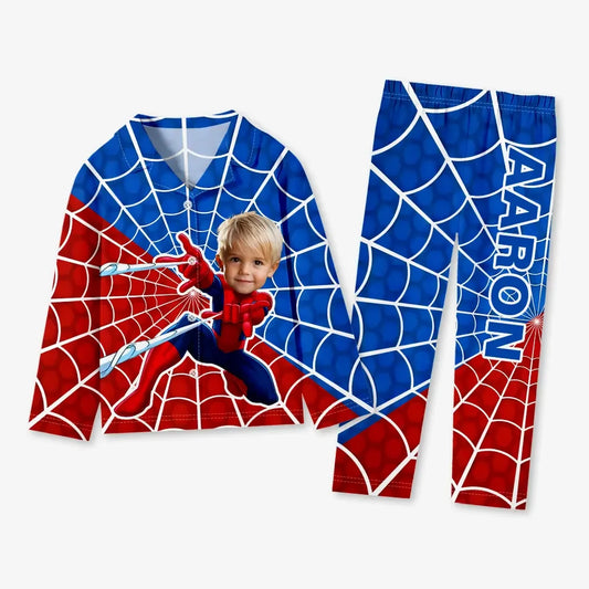 Custom Baby Face Long Sleeve Pajamas Custom Spiderboy Photo Pajamas For Children