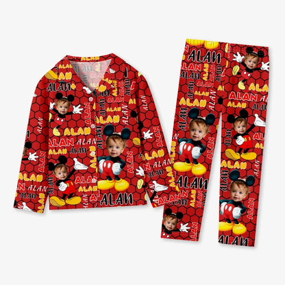 Custom Baby Face Long Sleeve Pajamas Custom Micky Mouse Pajamas For Children