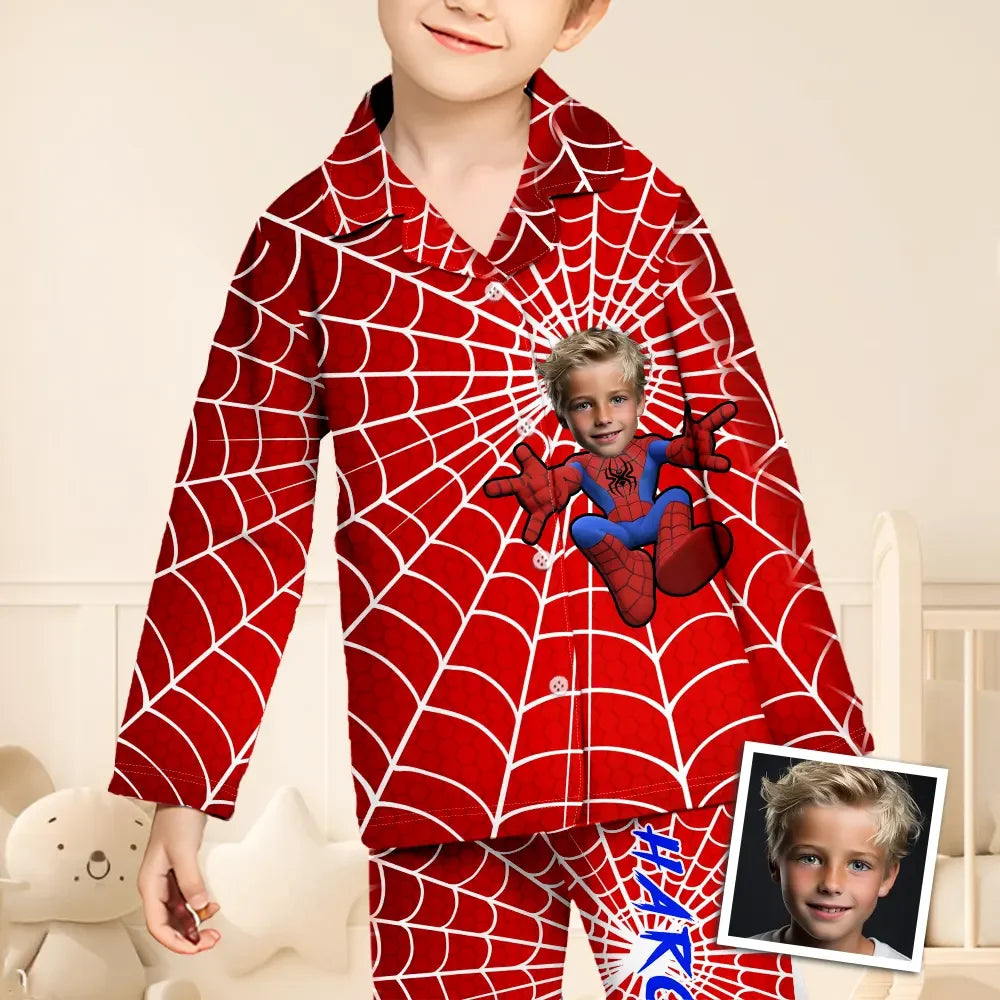 Custom Baby Face Long Sleeve Pajamas Custom Spiderboy Photo Pajamas For Children