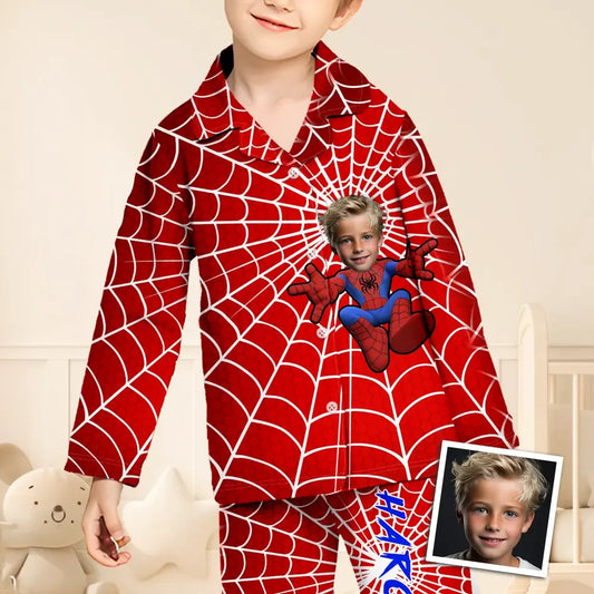 Custom Baby Face Long Sleeve Pajamas Custom Spiderboy Photo Pajamas For Children