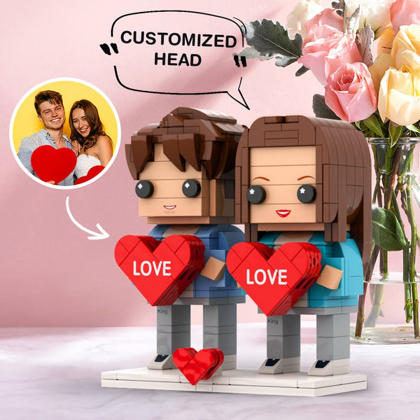 Couple Holding Heart Anniversary Gift Brick Figures Personalized Couples Brick Figures Small Particle Block