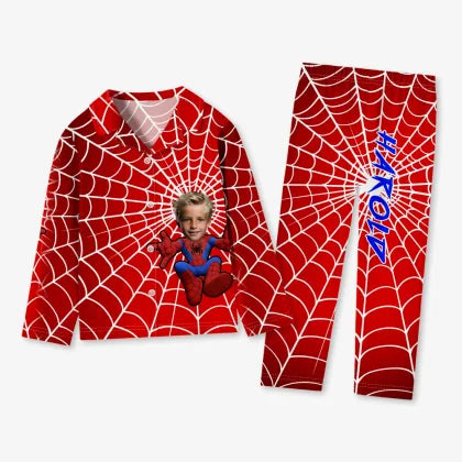 Custom Baby Face Long Sleeve Pajamas Custom Spiderboy Photo Pajamas For Children