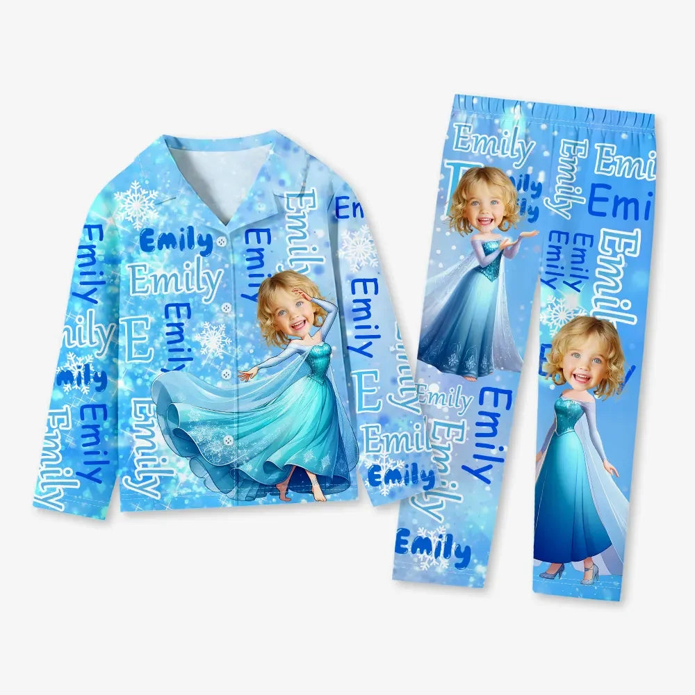 Custom Baby Face Long Sleeve Pajamas Custom Ice Queen Pajamas For Children