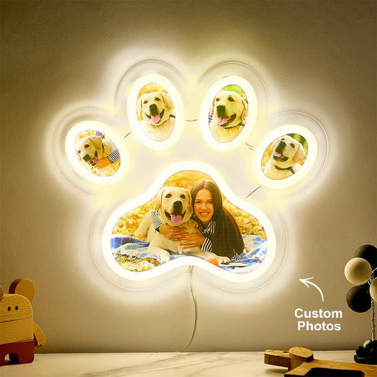 Custom Photo Pet Paw Neon Lamp Personalized Memorial Adjustable Brightness Night Light