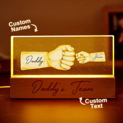 Custom Night Light Personalized Daddy's Team Fist Bump Father's Day Gift For Dad