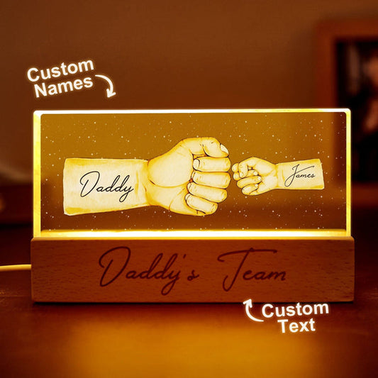 Custom Night Light Personalized Daddy's Team Fist Bump Father's Day Gift For Dad