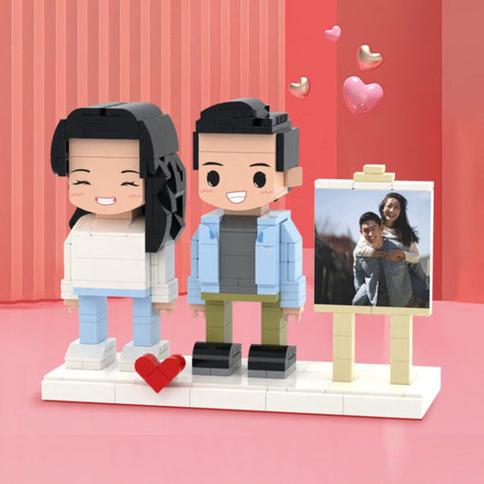 Surprise Gifts Full Body Customizable 2 People Brick Figures with Photo Frame Custom Cute Brick Figures