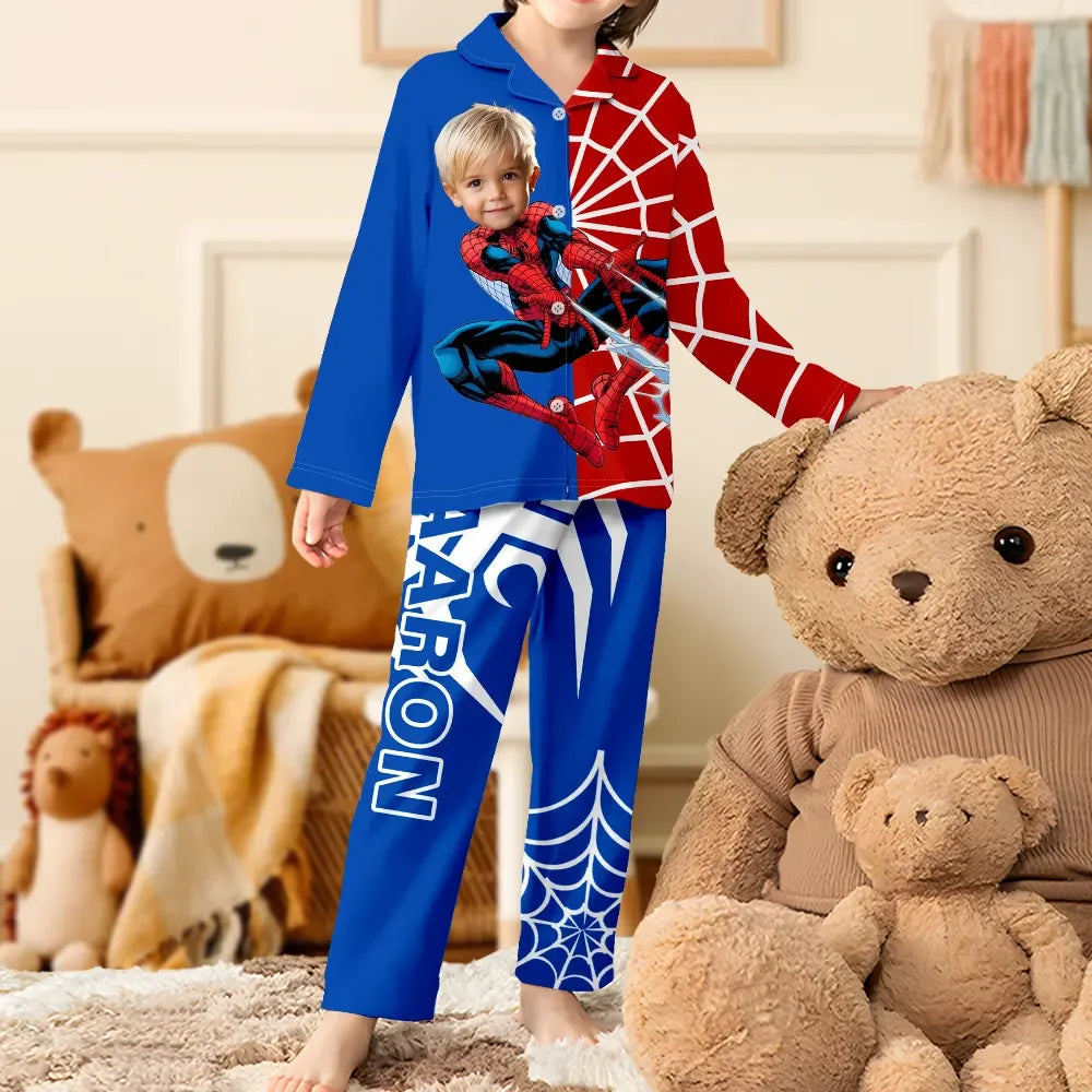 Custom Baby Face Long Sleeve Pajamas Custom Spiderman Photo Pajamas