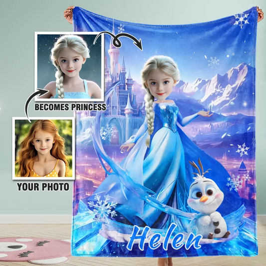 Custom Photo Blankets Princess with Castle Personalized Ice Queen Blanket