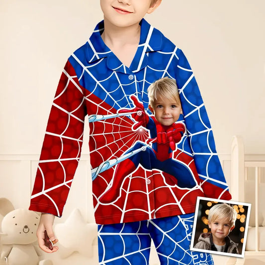 Custom Baby Face Long Sleeve Pajamas Custom Spiderboy Photo Pajamas For Children