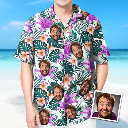 Custom Coconut Leaves Hawaiian Shirt With Face Holiday Gift For Men