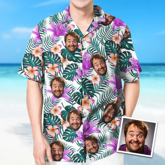 Custom Coconut Leaves Hawaiian Shirt With Face Holiday Gift For Men