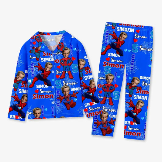 Custom Baby Face Long Sleeve Pajamas Custom Spider Boy Pajamas For Children