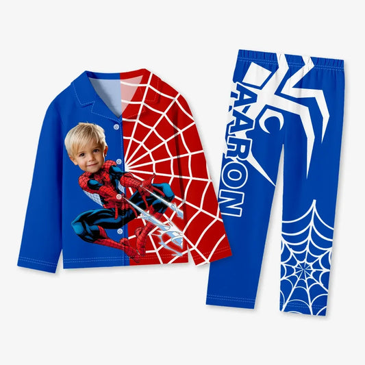 Custom Baby Face Long Sleeve Pajamas Custom Spiderman Photo Pajamas