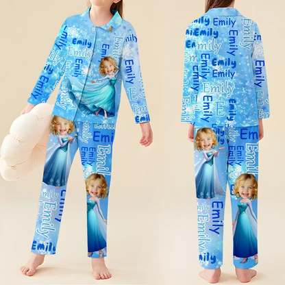 Custom Baby Face Long Sleeve Pajamas Custom Ice Queen Pajamas For Children