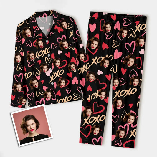 Custom Face Long Sleeve Pajamas Custom Printed Heart Photo Pajamas